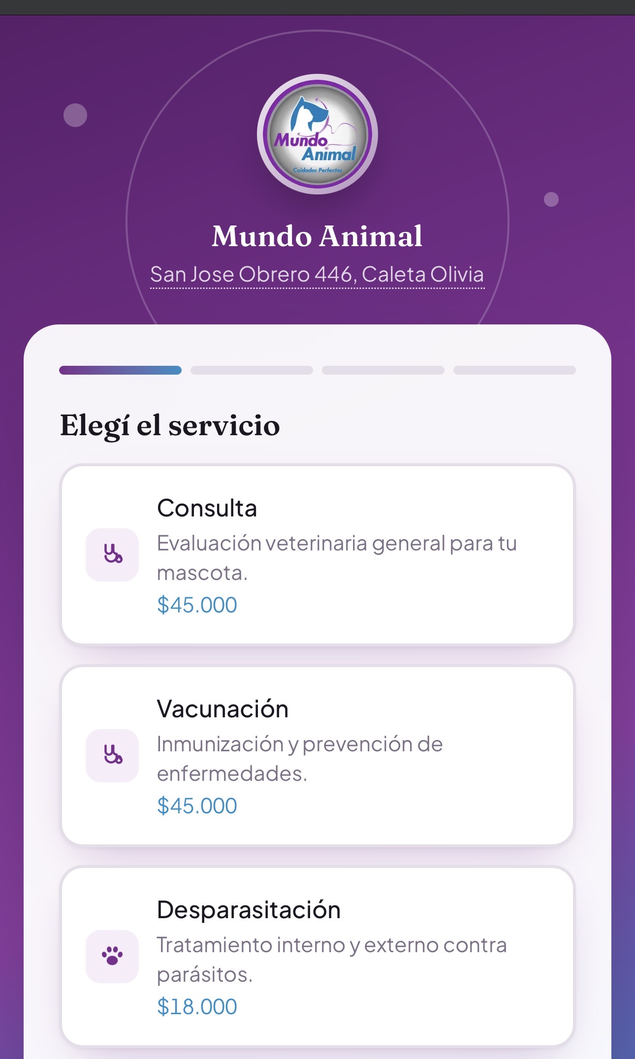Sistema de reserva de turnos de Mundo Animal